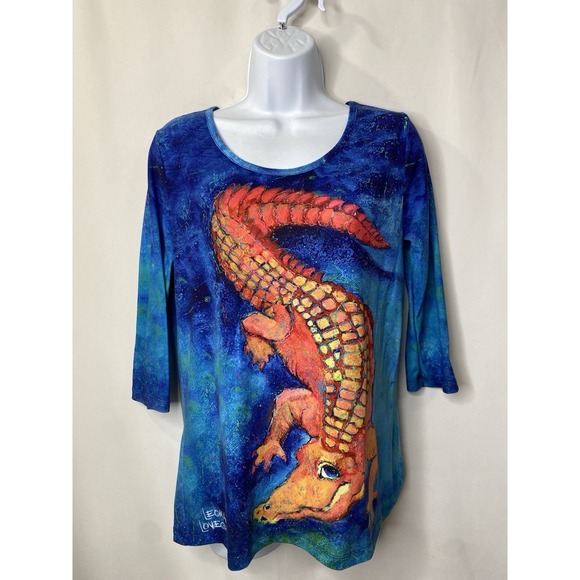 Leoma Lovegrove Tops - Leoma Lovegrove Women's Alligator Shirt Size Small Artsy Vacation Tropical Boho